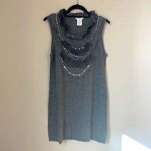 Esley Sleeveless Grey Sweater Dress with Ruffle Pearl Embellishments (Large)